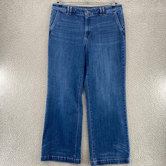 Talbots Jeans Womens 16 Blue Medium Wash Denim Trouser Wide Leg Stretch Casual - Picture 1 of 11
